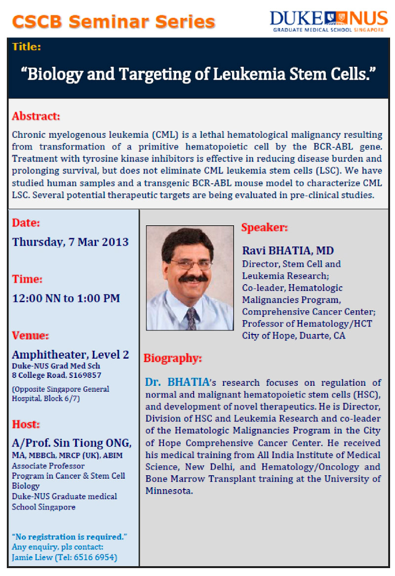 CSCB Seminar Series: “Biology And Targeting Of Stem Cells” By Dr Ravi ...