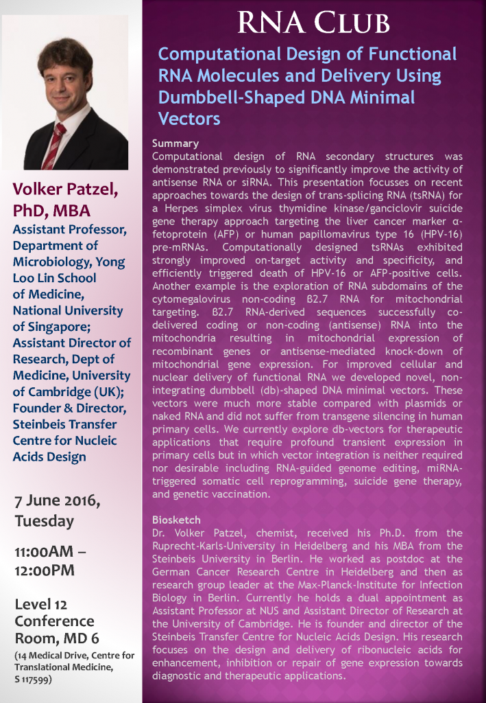 RNA Club - Volker Patzel - NUS CSI